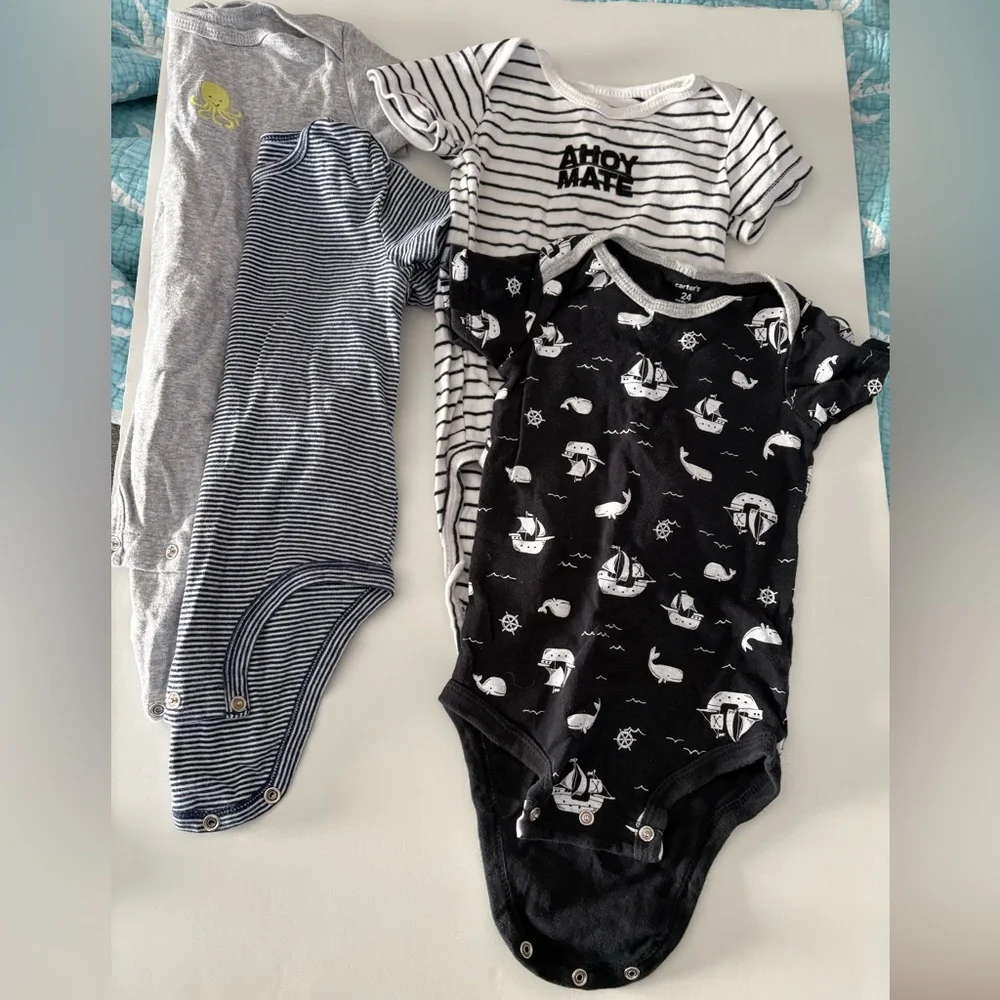 Carter’s ahoy mate pirate themed onesies and long sleeve rashguard 24m